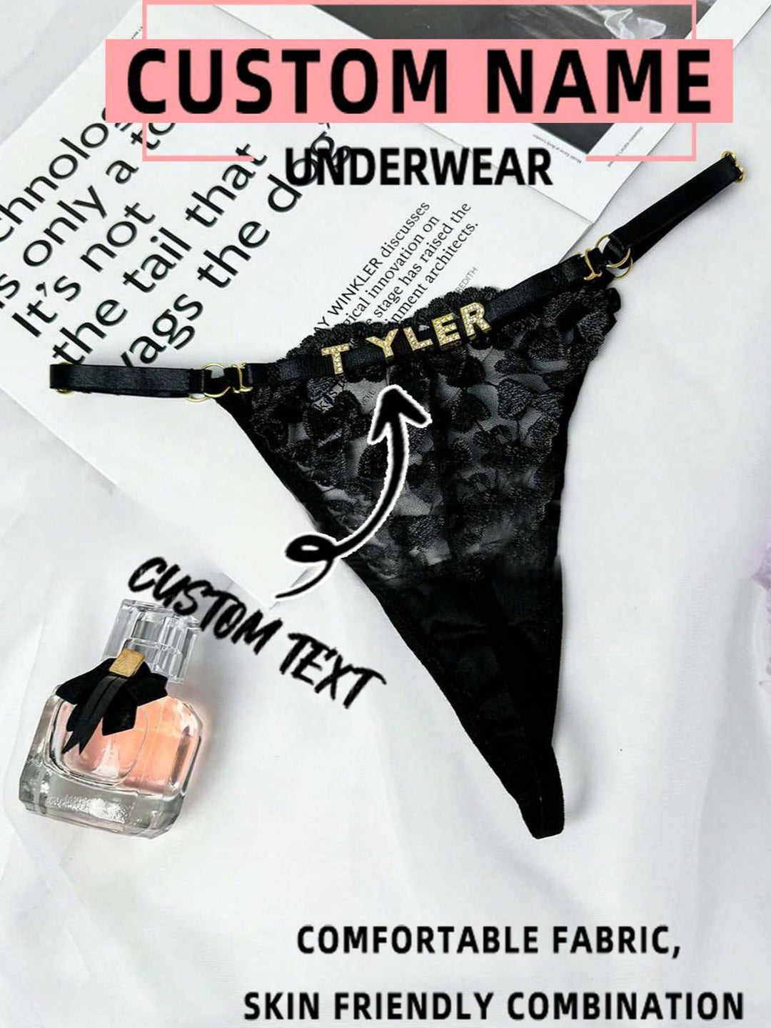 ワンピースセクシーなレディースTバック、刺繍入りセクシーレースローウエストTバック、調節可能なパンティー、カスタム文字、カスタムDIY文字、カスタムメタル文字DIY、シースルーセクシーTバック、記念日のギフト、ガールフレンド、妻へのユニークなギフト、カスタム文字DIY、カスタムD