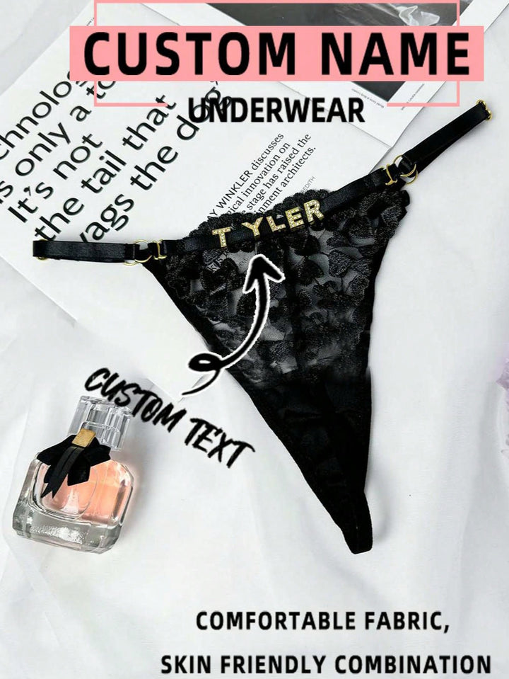 ワンピースセクシーなレディースTバック、刺繍入りセクシーレースローウエストTバック、調節可能なパンティー、カスタム文字、カスタムDIY文字、カスタムメタル文字DIY、シースルーセクシーTバック、記念日のギフト、ガールフレンド、妻へのユニークなギフト、カスタム文字DIY、カスタムD