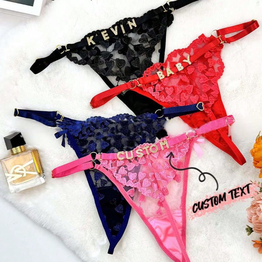 ワンピースセクシーなレディースTバック、刺繍入りセクシーレースローウエストTバック、調節可能なパンティー、カスタム文字、カスタムDIY文字、カスタムメタル文字DIY、シースルーセクシーTバック、記念日のギフト、ガールフレンド、妻へのユニークなギフト、カスタム文字DIY、カスタムD