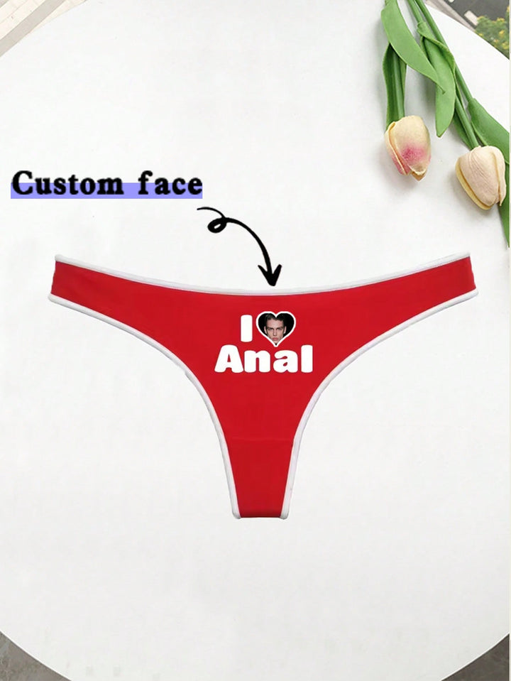 女性用カスタム下着Tバック、カスタムフェイス、カスタムパターン、レッドコットンパンティー、女性用ソフトシームレスインビジブル通気性スポーツパンティー