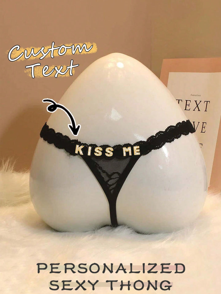 1 個のカスタマイズされたクリスタル文字のセクシーなレースのパーソナライズされた名前の T バック パンティー、ビキニ タンガ ランジェリー T バック ギフト、ガールフレンド、妻、バレンタインデー、クリスマス、ハロウィン、感謝祭、誕生日。