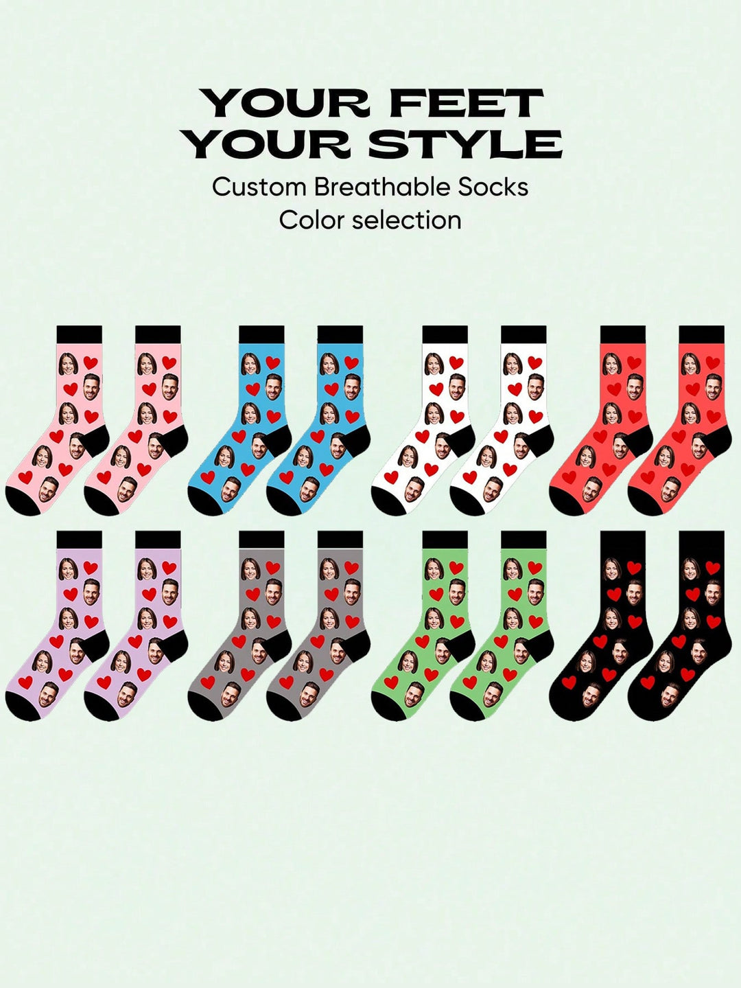 Breathable & Comfortable | Personalized Photo Socks - Customized Fun Round Socks With Face Replacement, Breathable & Comfortable, Perfect Gift For Couples, Valentine's Day, Anniversary, Birthday And Party, Adorable Socks