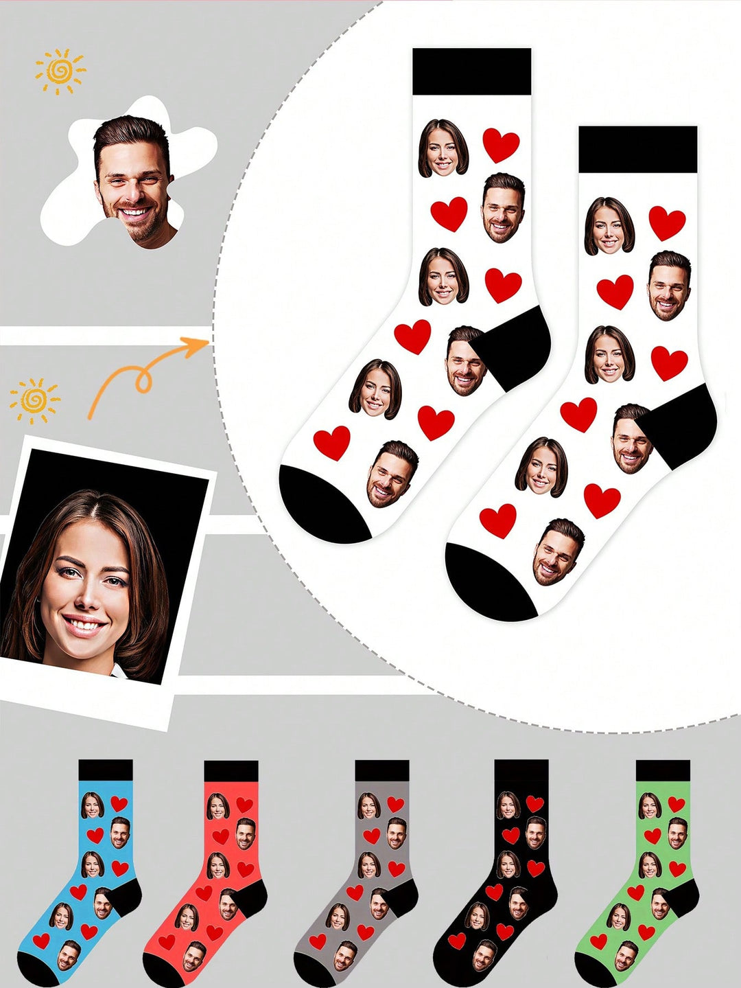 Breathable & Comfortable | Personalized Photo Socks - Customized Fun Round Socks With Face Replacement, Breathable & Comfortable, Perfect Gift For Couples, Valentine's Day, Anniversary, Birthday And Party, Adorable Socks