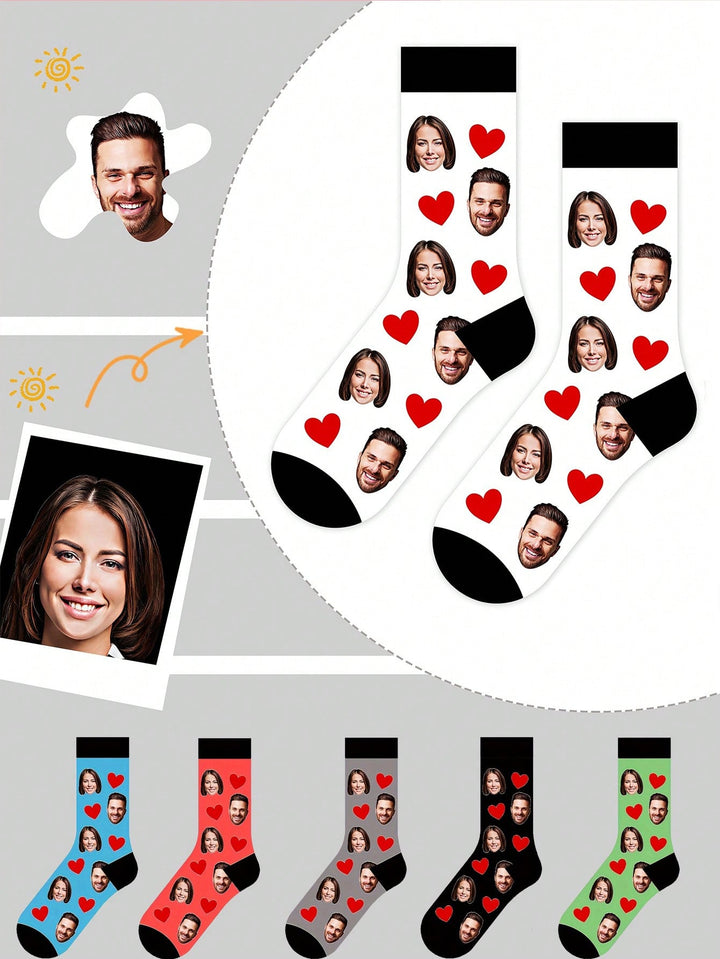 Breathable & Comfortable | Personalized Photo Socks - Customized Fun Round Socks With Face Replacement, Breathable & Comfortable, Perfect Gift For Couples, Valentine's Day, Anniversary, Birthday And Party, Adorable Socks