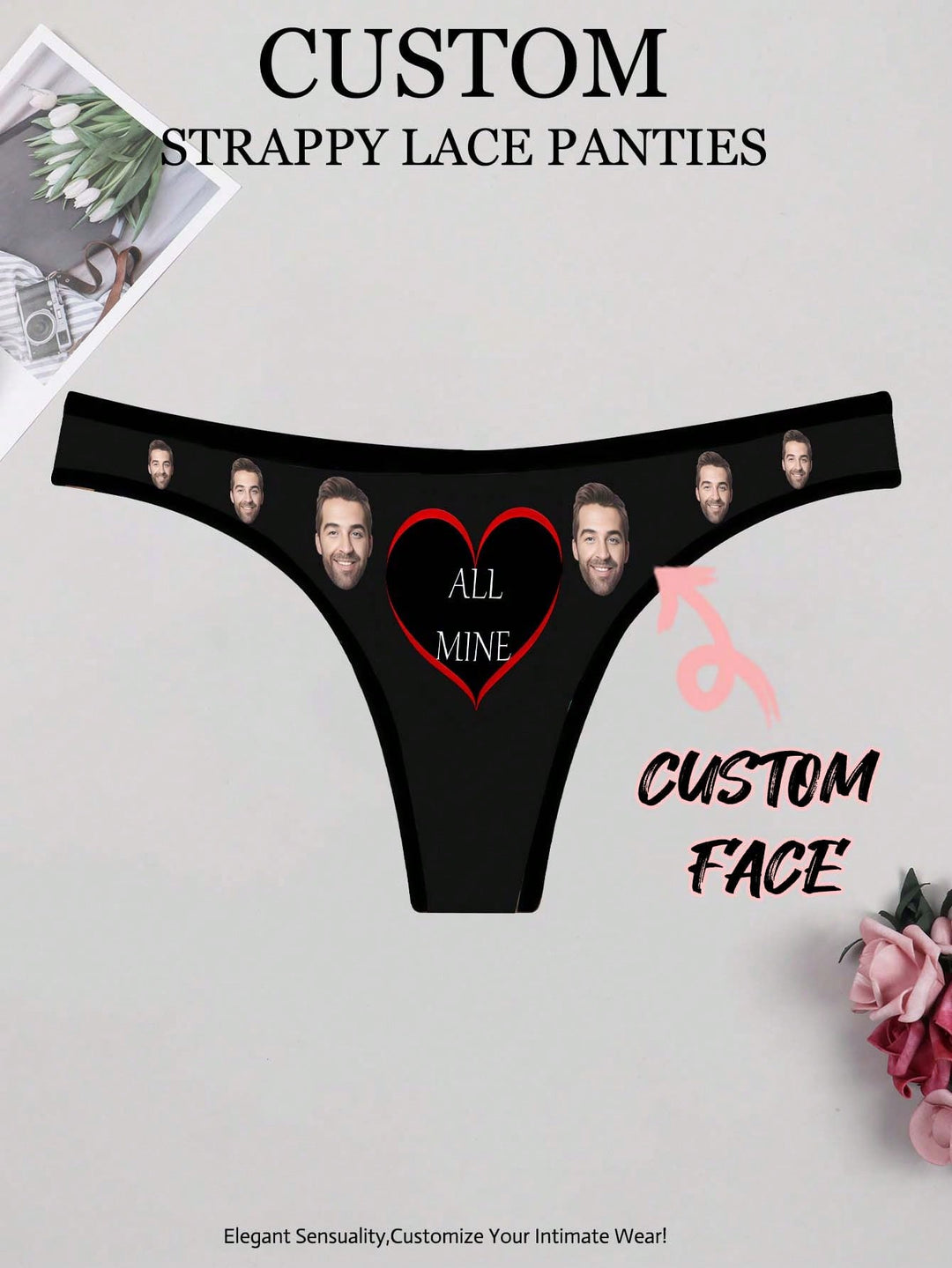 女性用カスタムバレンタインデーショーツ、カスタムブリーフ、パーソナライズTバック、顔付きパーソナライズ下着、顔付きカスタムTバック、カスタム顔付き下着、バレンタインギフト、記念日ギフト、バレンタインギフト、誕生日ギフト、結婚祝い、彼女/彼女へのギフト