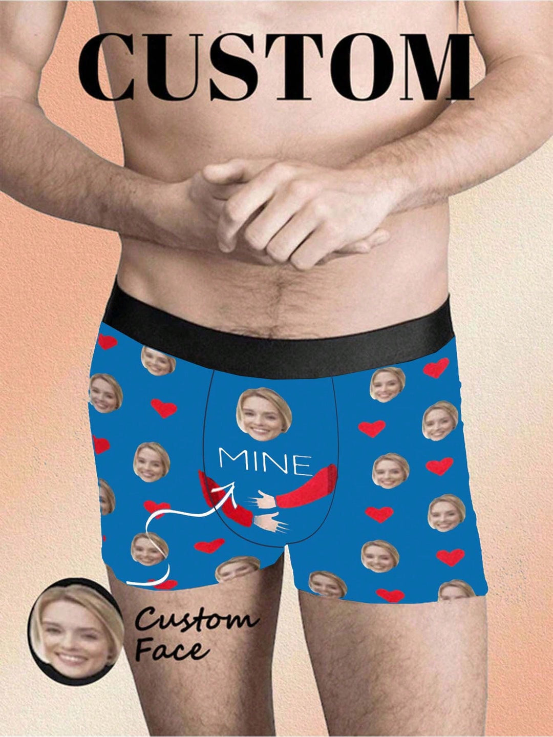 ボーイフレンド、夫、お父さんのための顔入り1ピースカスタムボクサー、写真入りカスタム下着、写真ボクサー、写真ボクサー、パーソナライズされたギフト。