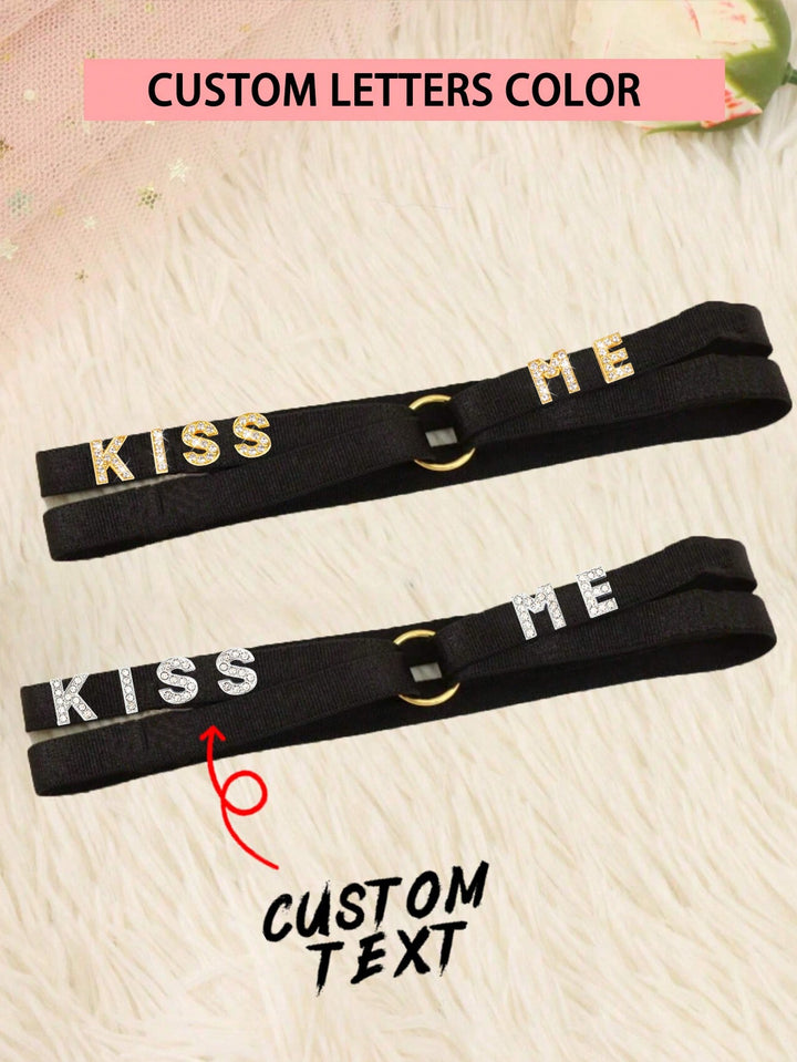 2 PCS Women's Custom Lettering Elastic Thigh Garters, Custom Decorative Leg Loops, Black Adjustable Cross Leg Straps For Fashion Punk Gothic Lolita Leg Loops Halloween