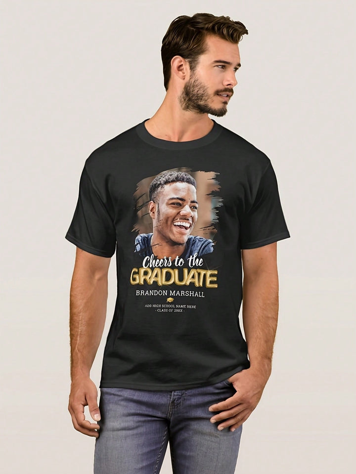 1PCS 100% Cotton Men's Graphic T-Shirt. Fashionable T-Shirt. This Round Neck Cotton Short Sleeve T-Shirt Is Suitable For Graduation Gifts