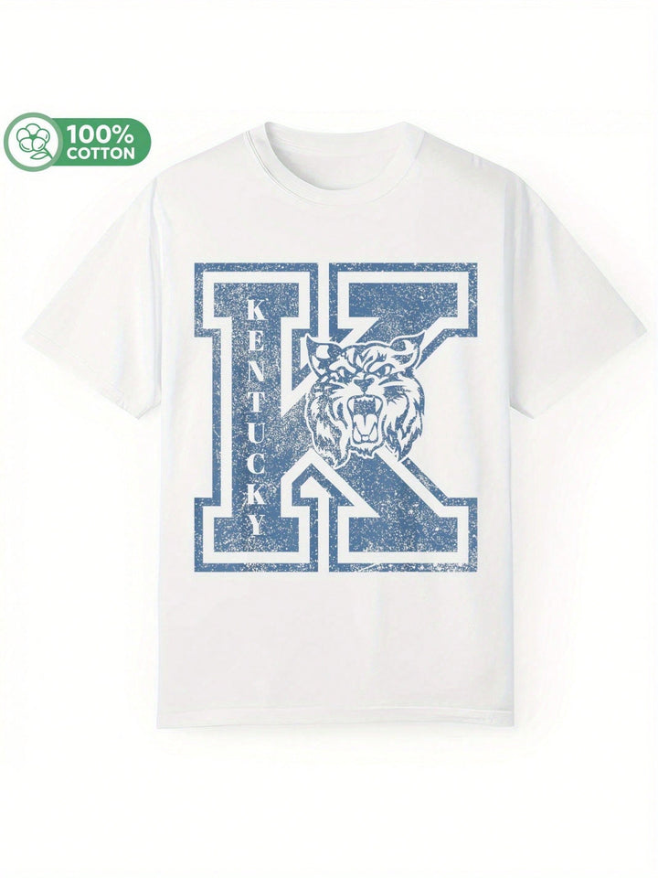 1PCS 100% Cotton Men's Graphic T-Shirt. Retro Wild Cat Personalized T-Shirt. This Round Neck Cotton Short Sleeve T-Shirt Is Suitable For All Seasons