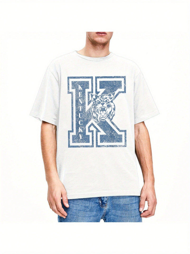 1PCS 100% Cotton Men's Graphic T-Shirt. Retro Wild Cat Personalized T-Shirt. This Round Neck Cotton Short Sleeve T-Shirt Is Suitable For All Seasons