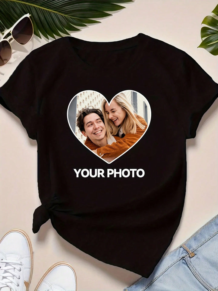 1PCS 100% Cotton Men's Printed T-Shirt. Heart-Shaped Couple T-Shirts. This Round Neck Cotton Short Sleeve T-Shirt Is Suitable For Valentine's Day.