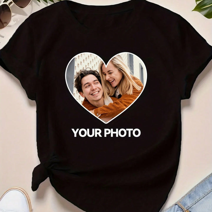 1PCS 100% Cotton Men's Printed T-Shirt. Heart-Shaped Couple T-Shirts. This Round Neck Cotton Short Sleeve T-Shirt Is Suitable For Valentine's Day.