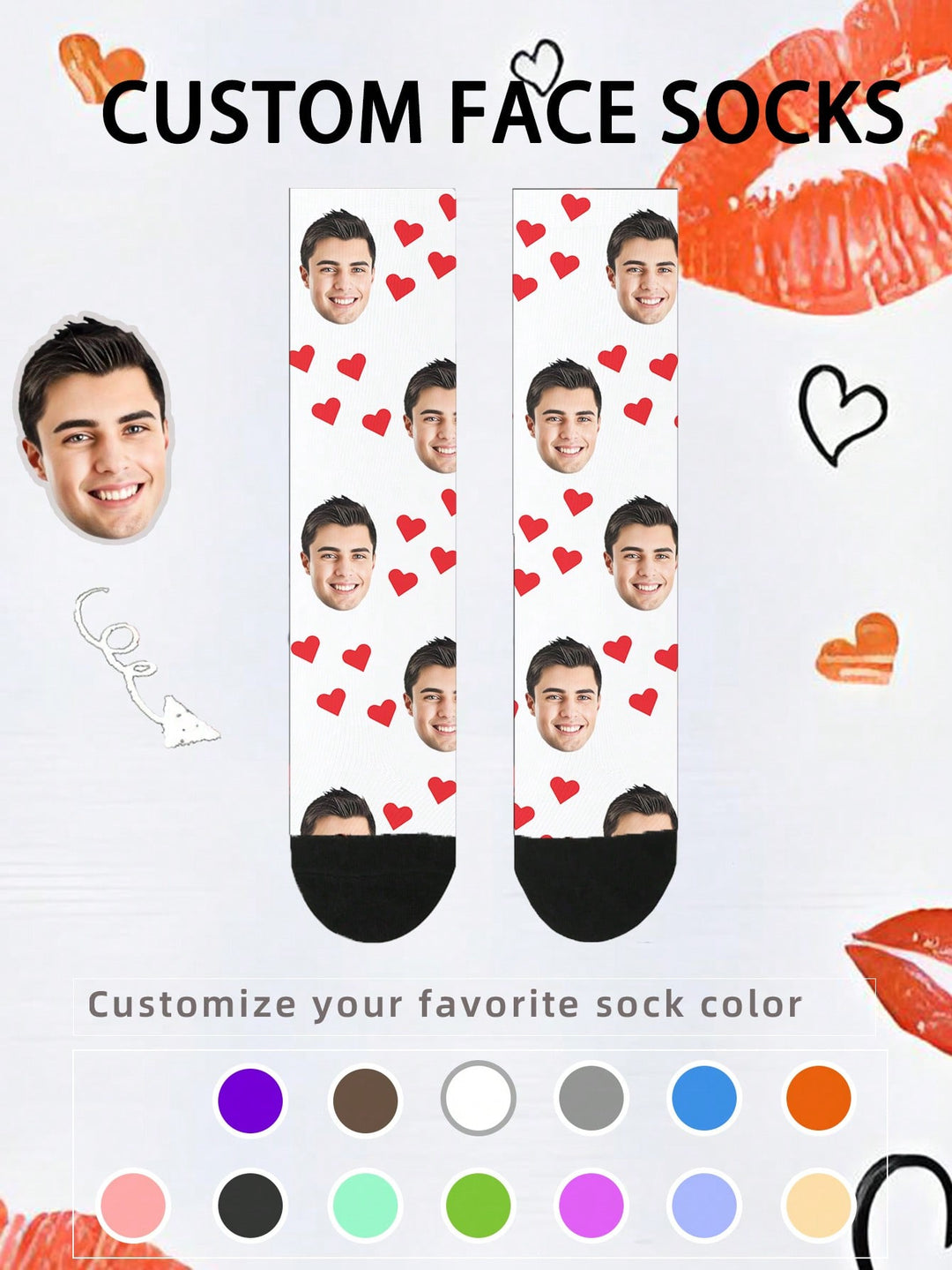 1足のカスタムフェイスソックス、カスタムフォトソックス、カスタムプリントソックス、パーソナライズされた面白い顔ソックス、カスタム写真ソックス、ソックスにどんな顔でも入れられる、記念日ギフト、バレンタインギフト、誕生日ギフト、結婚祝いの犬、愛らしい、コンパクト、面白い、心地よいカスタム、