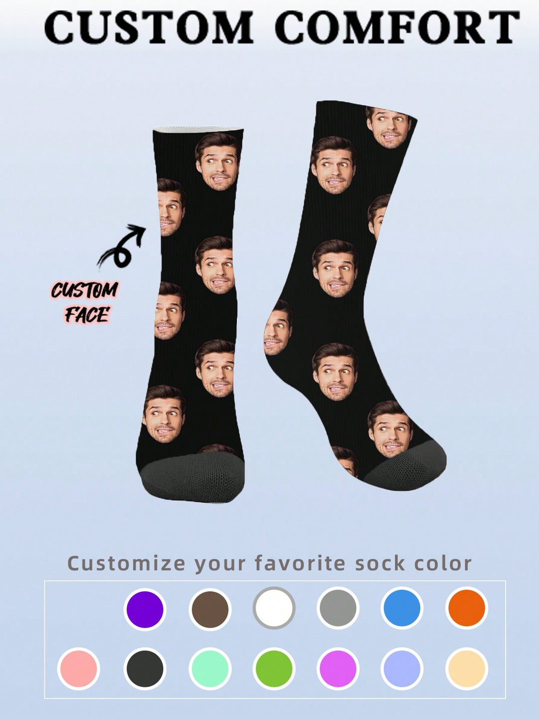 カスタムフェイスソックス1足、カスタムフォトソックス、カスタムプリントソックス、パーソナライズされた面白い顔ソックス、カスタム写真ソックス、ソックスにどんな顔でも印刷可能、記念日ギフト、バレンタインギフト、誕生日ギフト、結婚祝い