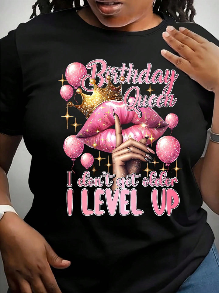 1PCS 100% Cotton Graphic T-Shirt For Women. Birthday Queen T-Shirt. This Round Neck Cotton Short Sleeve T-Shirt Is Perfect For Birthday Parties.
