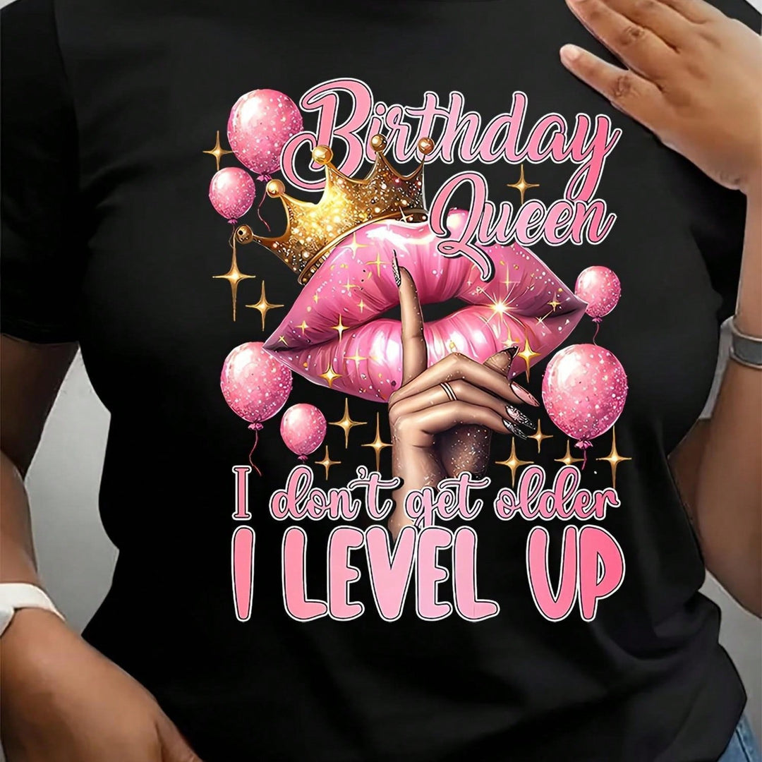 1PCS 100% Cotton Graphic T-Shirt For Women. Birthday Queen T-Shirt. This Round Neck Cotton Short Sleeve T-Shirt Is Perfect For Birthday Parties.