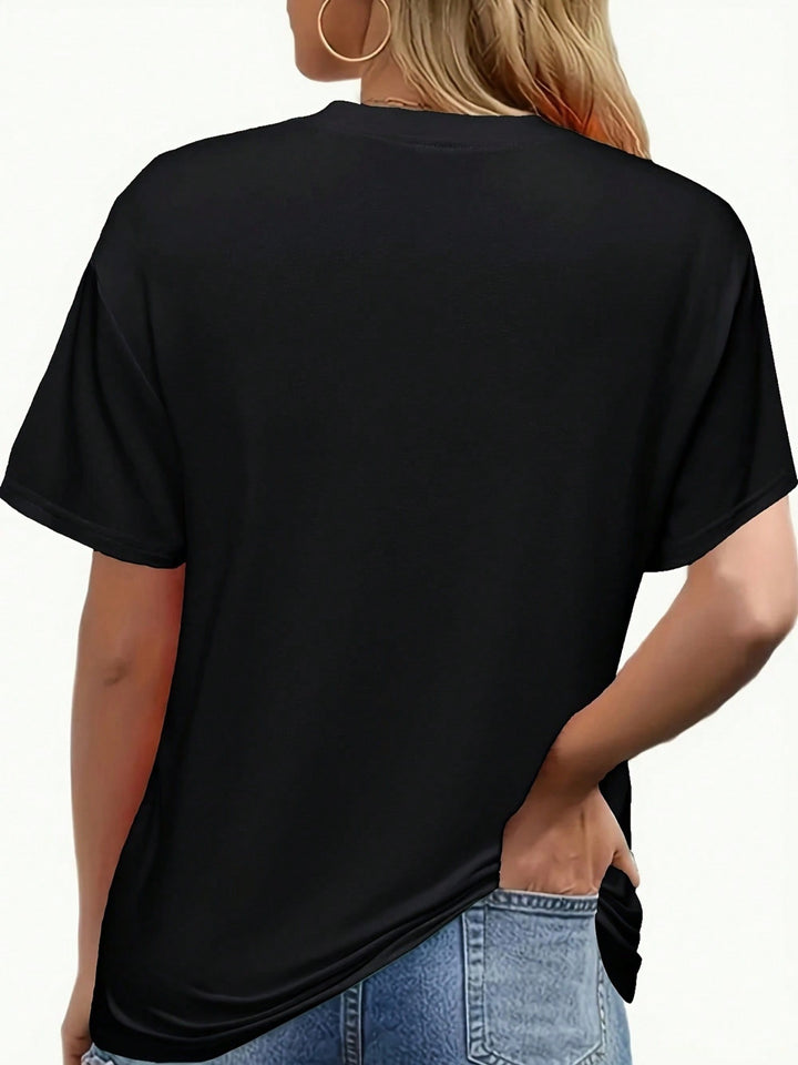 1PCS 100% Cotton Women's Graphic T-Shirt. Colorful Letter Print Short Sleeves, This Round Neck Cotton Short Sleeve T-Shirt Is Perfect For Everyday Wear.