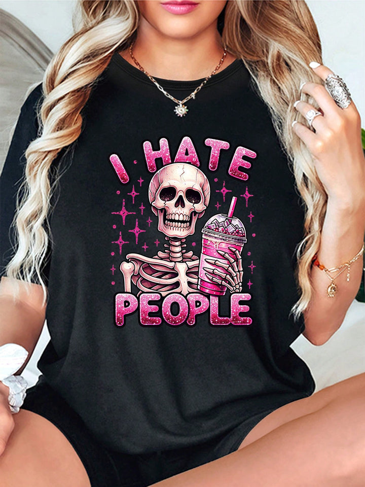 1PCS 100% Cotton Women's Graphic T-Shirt. This Round Neck, Cotton Short Sleeve T-Shirt Is Perfect For A Date Night.