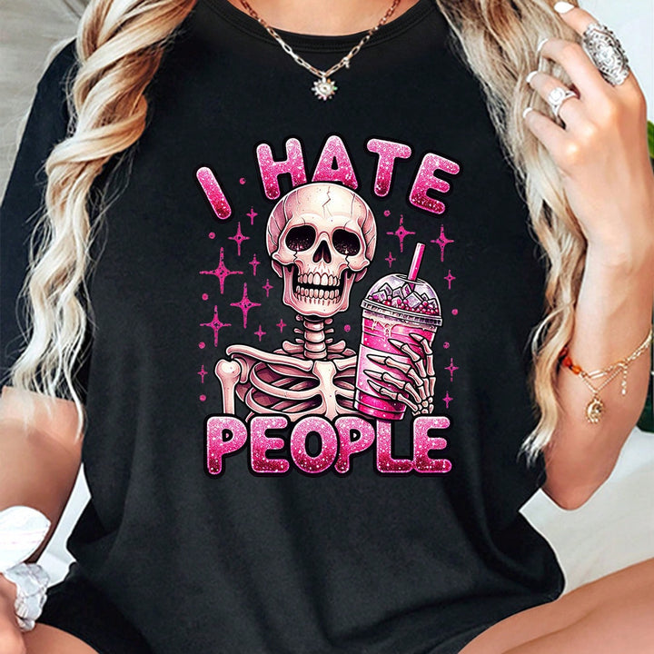 1PCS 100% Cotton Women's Graphic T-Shirt. This Round Neck, Cotton Short Sleeve T-Shirt Is Perfect For A Date Night.