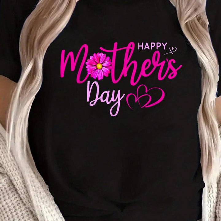 1PCS 100% Cotton Women's Graphic T-Shirt. Happy Mother's Day Short Sleeve, This Round Neck Cotton Short Sleeve T-Shirt Is Perfect For Mother's Day.