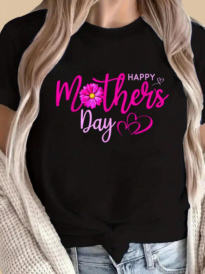 1PCS 100% Cotton Women's Graphic T-Shirt. Happy Mother's Day Short Sleeve, This Round Neck Cotton Short Sleeve T-Shirt Is Perfect For Mother's Day.