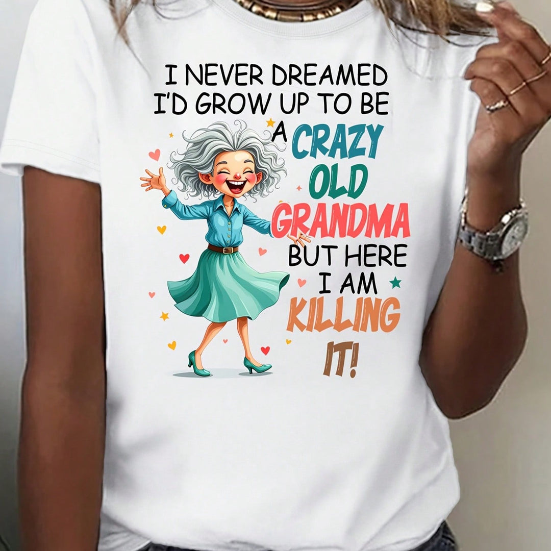 1PCS 100% Cotton Women's Graphic T-Shirt. With A Fun Graphic Print And Short Sleeves, This Round Neck Cotton Short Sleeve T-Shirt Is Perfect For A Party.