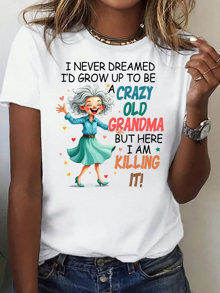 1PCS 100% Cotton Women's Graphic T-Shirt. With A Fun Graphic Print And Short Sleeves, This Round Neck Cotton Short Sleeve T-Shirt Is Perfect For A Party.