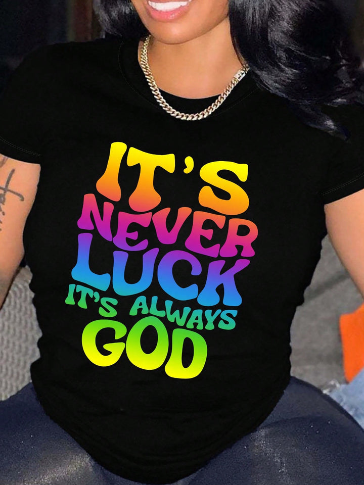 1PCS 100% Cotton Women's Graphic T-Shirt. Colorful Letter Print Short Sleeves, This Round Neck Cotton Short Sleeve T-Shirt Is Perfect For Everyday Wear.