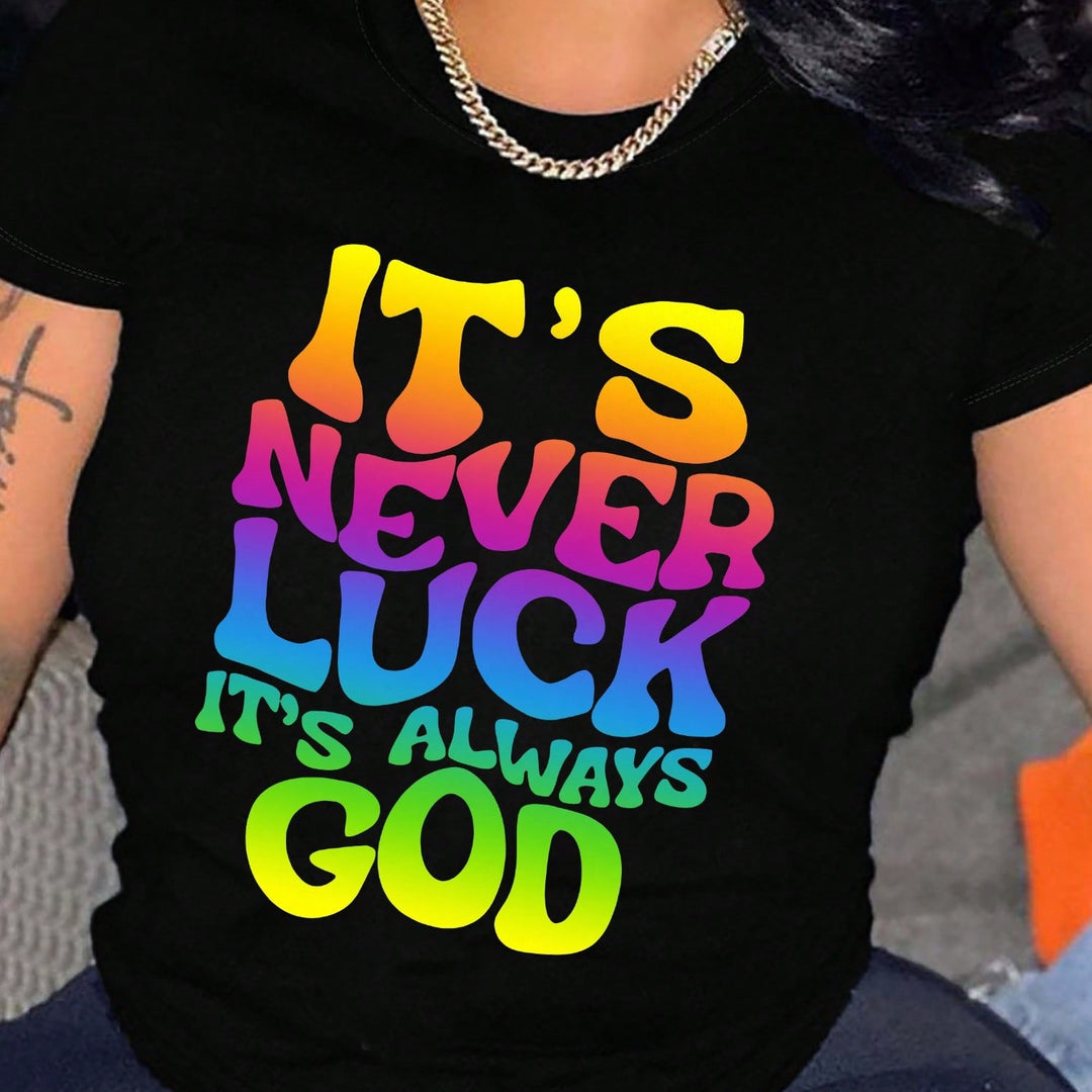 1PCS 100% Cotton Women's Graphic T-Shirt. Colorful Letter Print Short Sleeves, This Round Neck Cotton Short Sleeve T-Shirt Is Perfect For Everyday Wear.