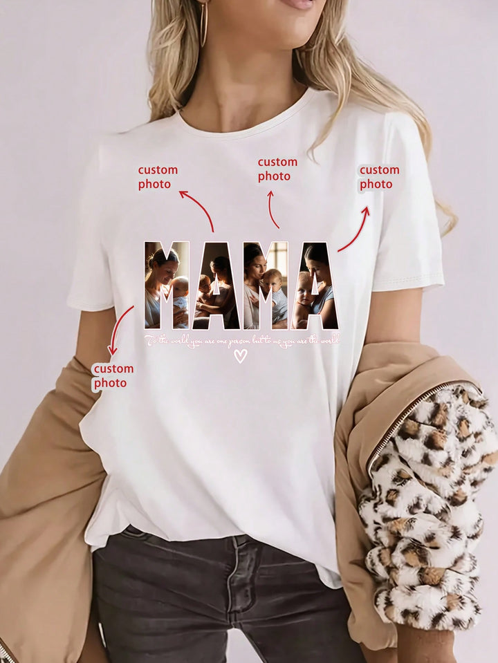 1PCS Piece 100% Pure Cotton Women's Patterned T-Shirt. Photo Printed Short Sleeves, Perfect For Festive Memorial Day Wear.