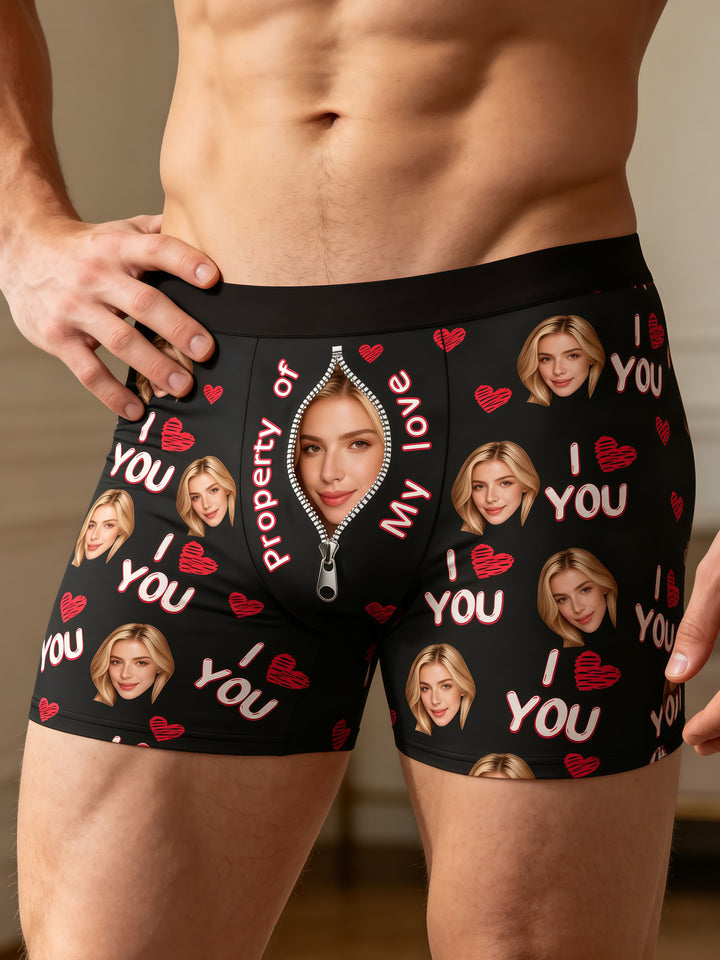 Custom Face Boxers for Men - Custom Photo Underwear with Zipper Design, Funny Girlfriend Gift for Him, Personalized Anniversary Present