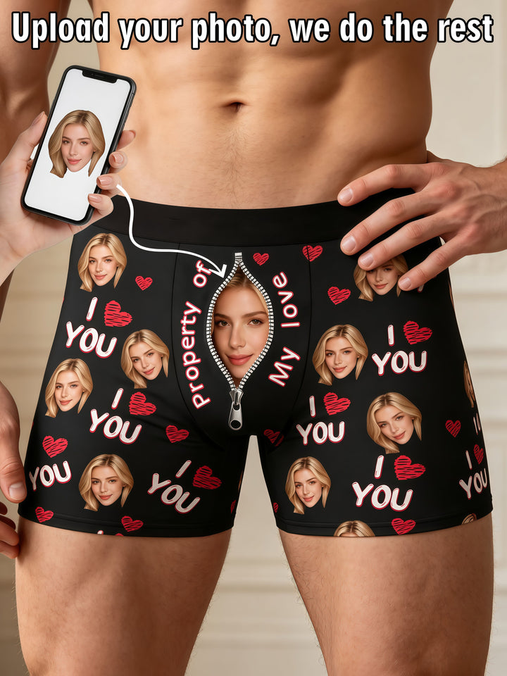 Custom Face Boxers for Men - Custom Photo Underwear with Zipper Design, Funny Girlfriend Gift for Him, Personalized Anniversary Present