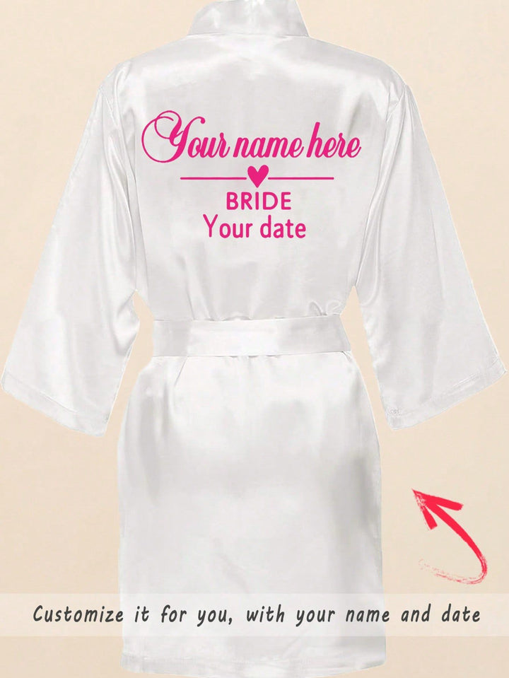 Personalized Satin Bride Robes Custom Printed Name Date Bridal Party Sleepwear Getting Ready Robe