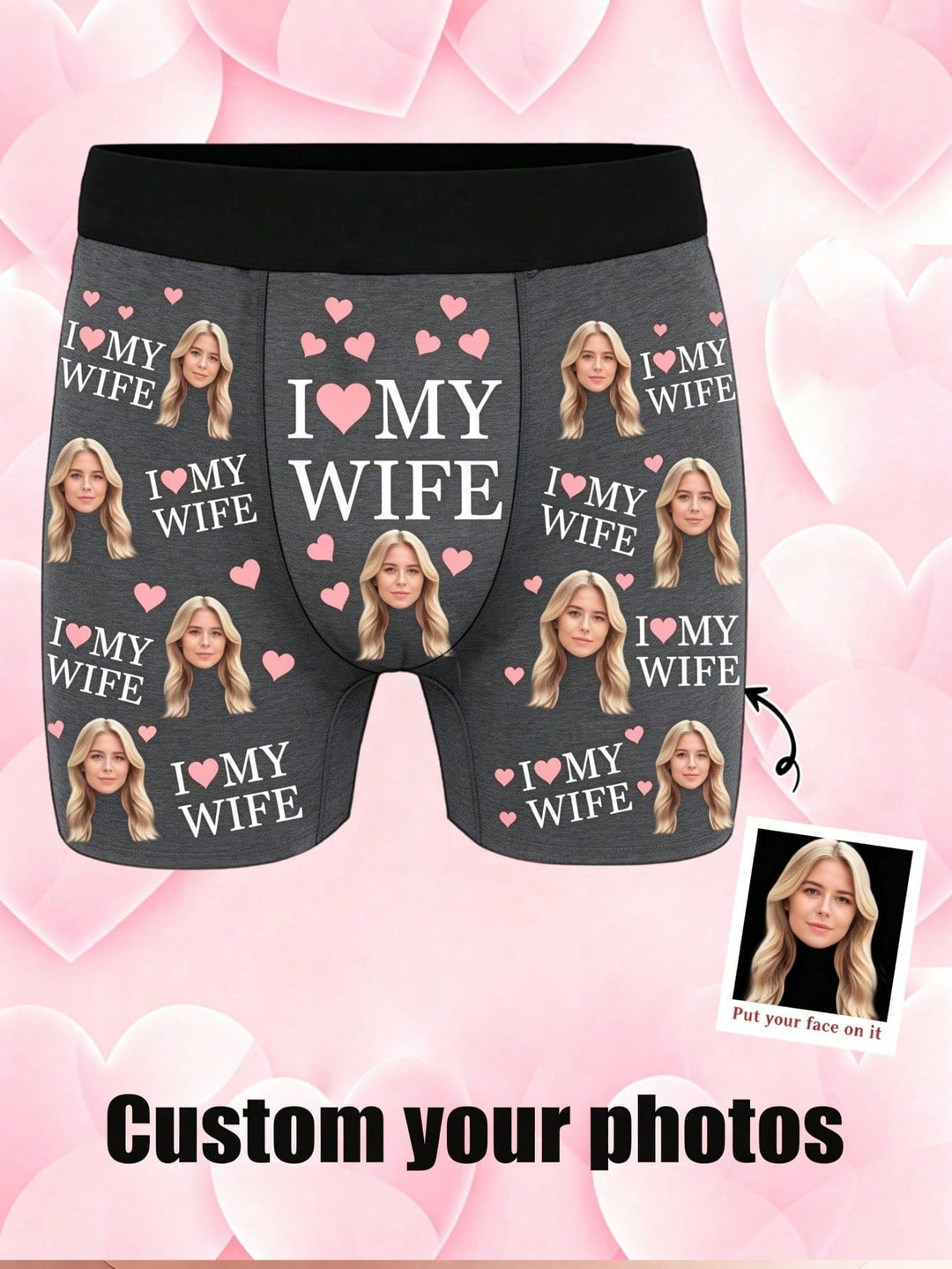Custom Face Printed Boxer Briefs Wife Photo Underwear Sweet & Funny Gifts for Husband