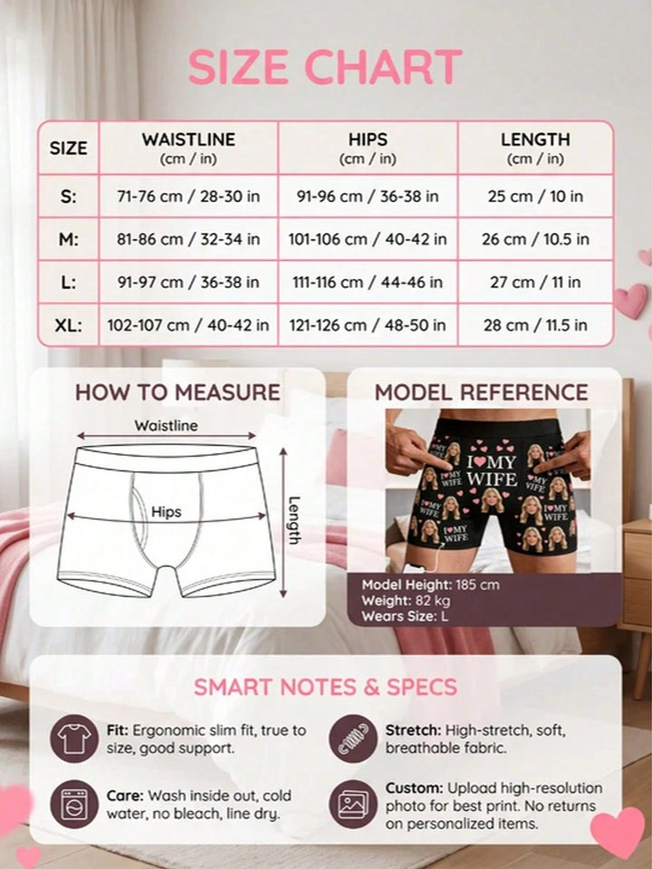Custom Face Printed Boxer Briefs Wife Photo Underwear Sweet & Funny Gifts for Husband