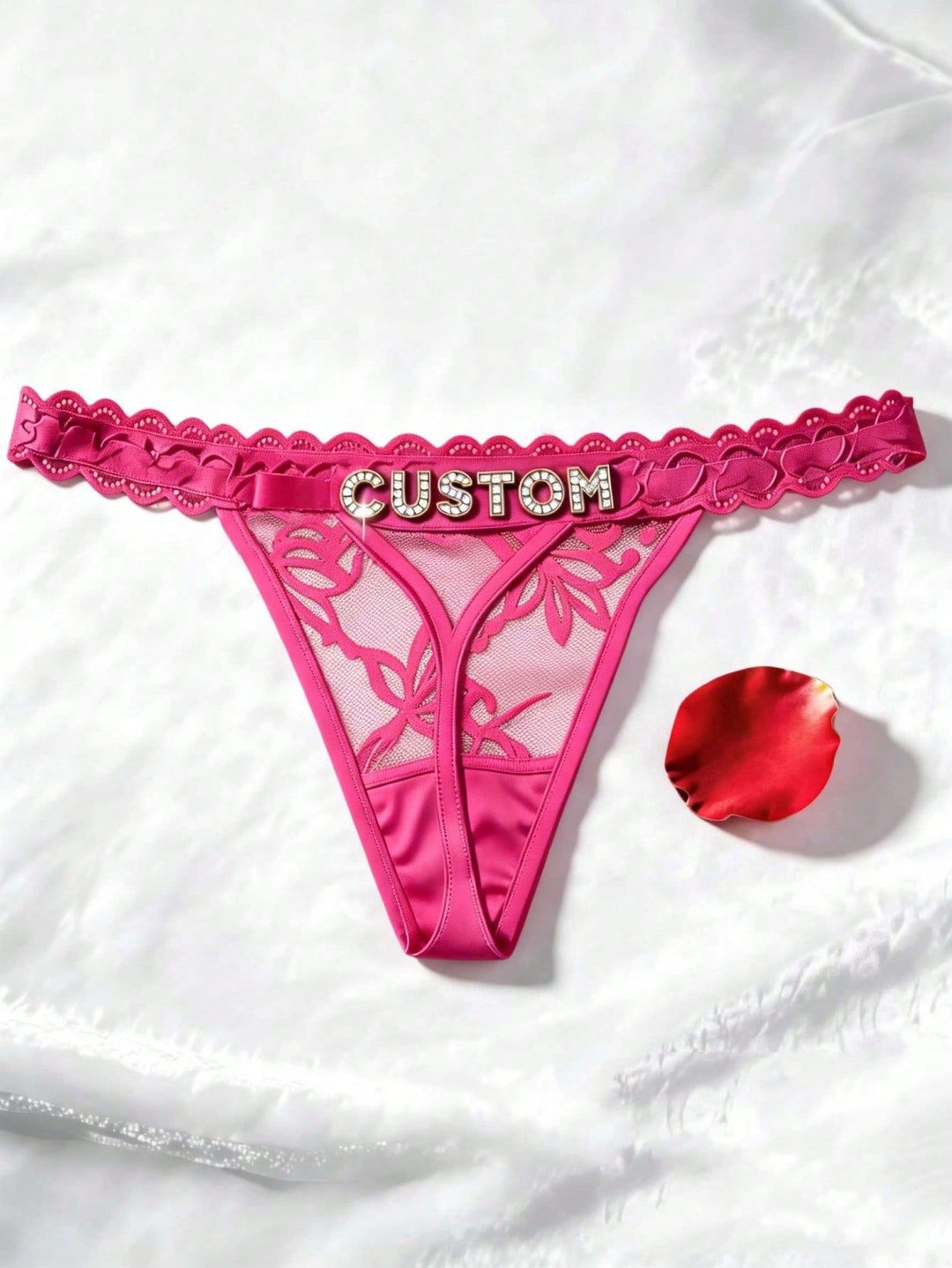 Custom Rhinestone Letter Pink Thong Personalized Name Lace Panties Sexy Intimates
