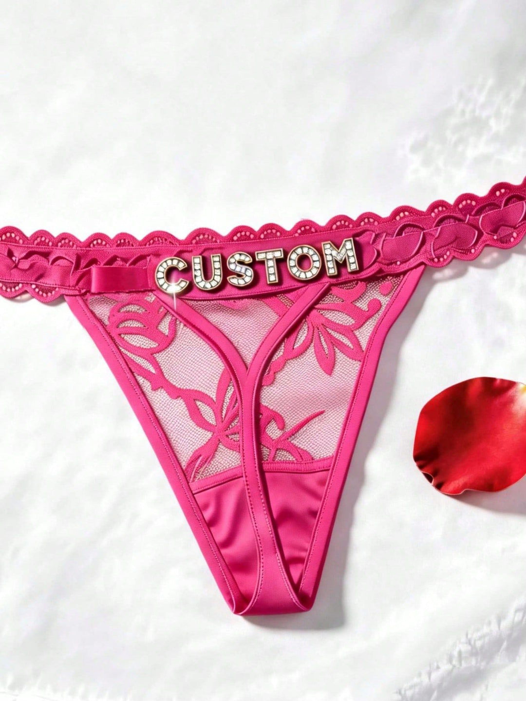 Custom Rhinestone Letter Pink Thong Personalized Name Lace Panties Sexy Intimates