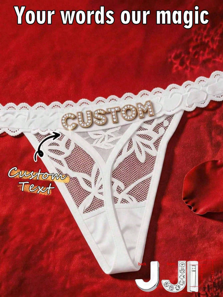 Custom Rhinestone Letter Pink Thong Personalized Name Lace Panties Sexy Intimates