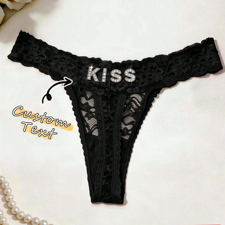 Custom Text Bling Panties Sexy Lace Thong Bride Bachelorette Party Gift