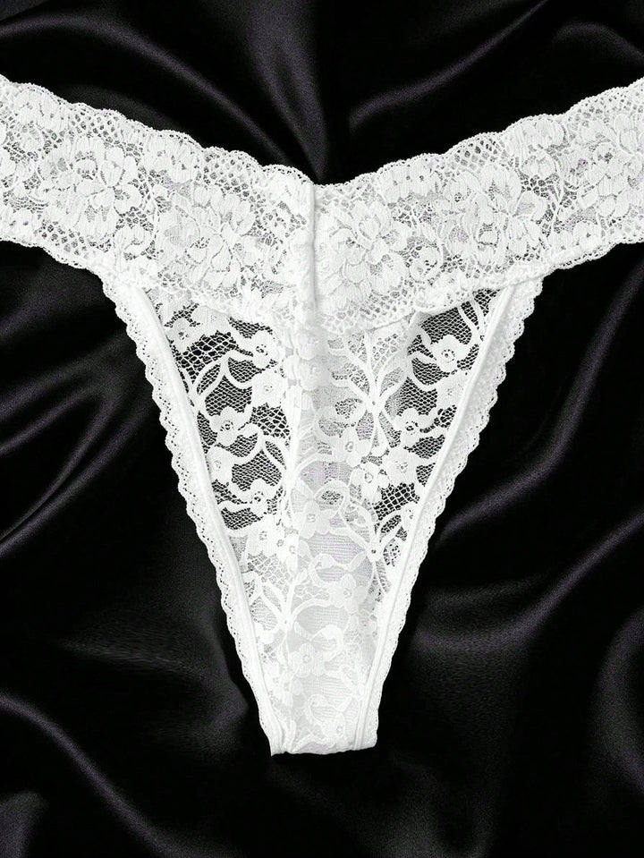 Customized Letter Rhinestone Thong Floral Lace Sexy Low Rise Panties