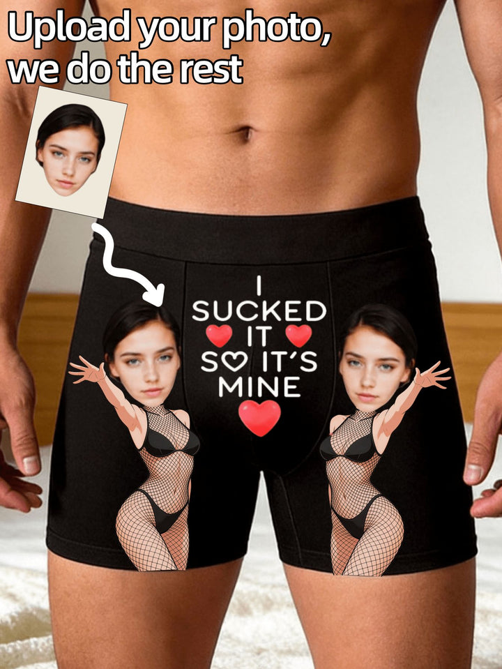 Custom face boxer briefs with funny photo print and text for men, personalized boyfriend gift