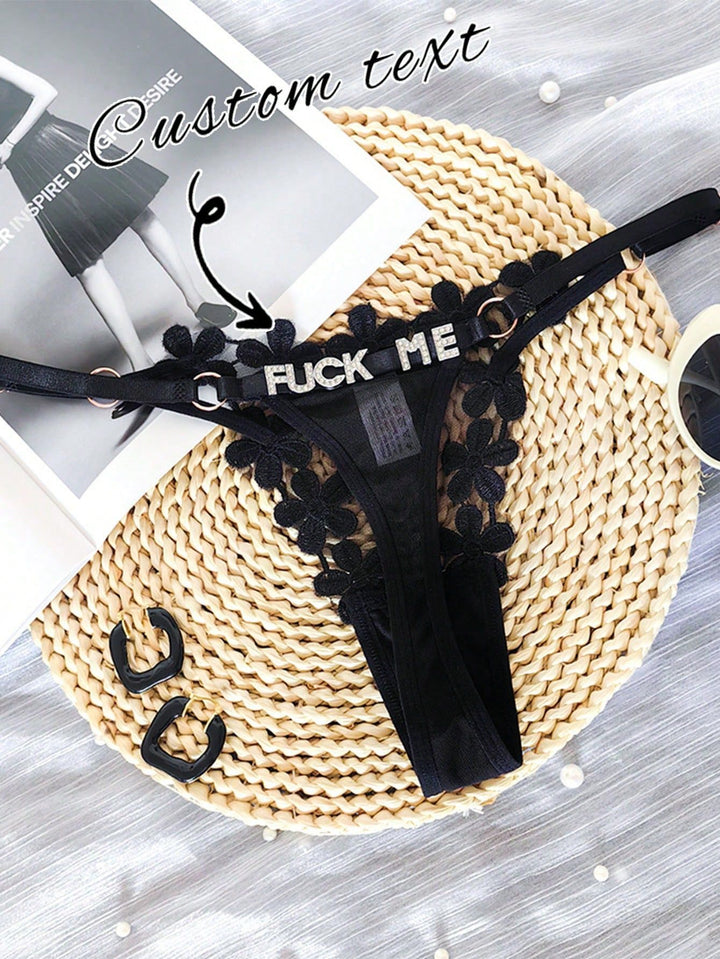 Custom rhinestone name lace thong for women with personalized sparkly letters
