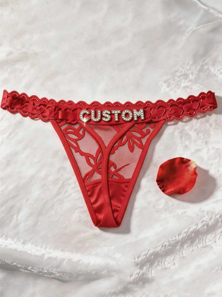 Custom Rhinestone Letter Thong Personalized Name Lace Panties Sexy Intimates