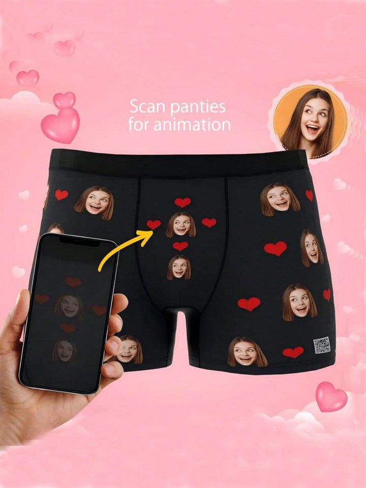 Interactive custom face boxers briefs with AR video feature, scan panties for animation gag gift