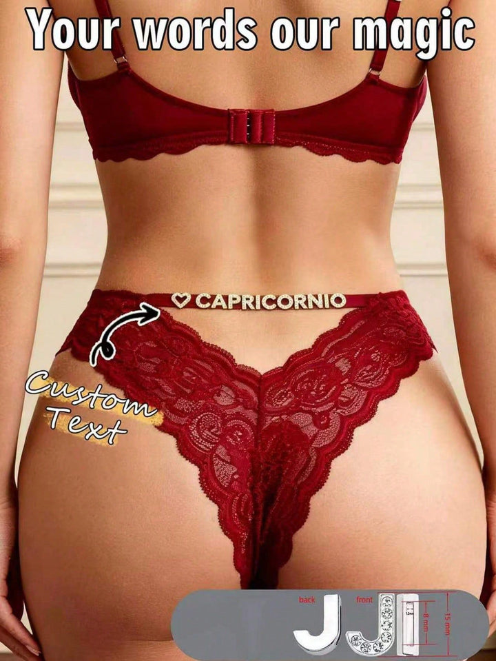 Custom Rhinestone Letter Thong Personalized Name Lace Panties Sexy Intimates for Fall Gift