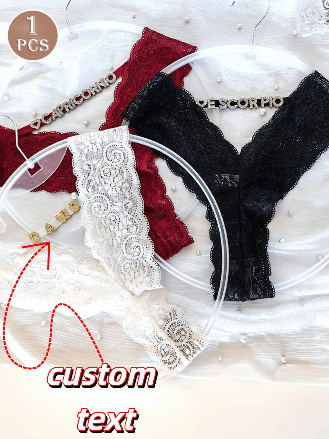 Custom Rhinestone Letter Thong Personalized Name Lace Panties Sexy Intimates for Fall Gift