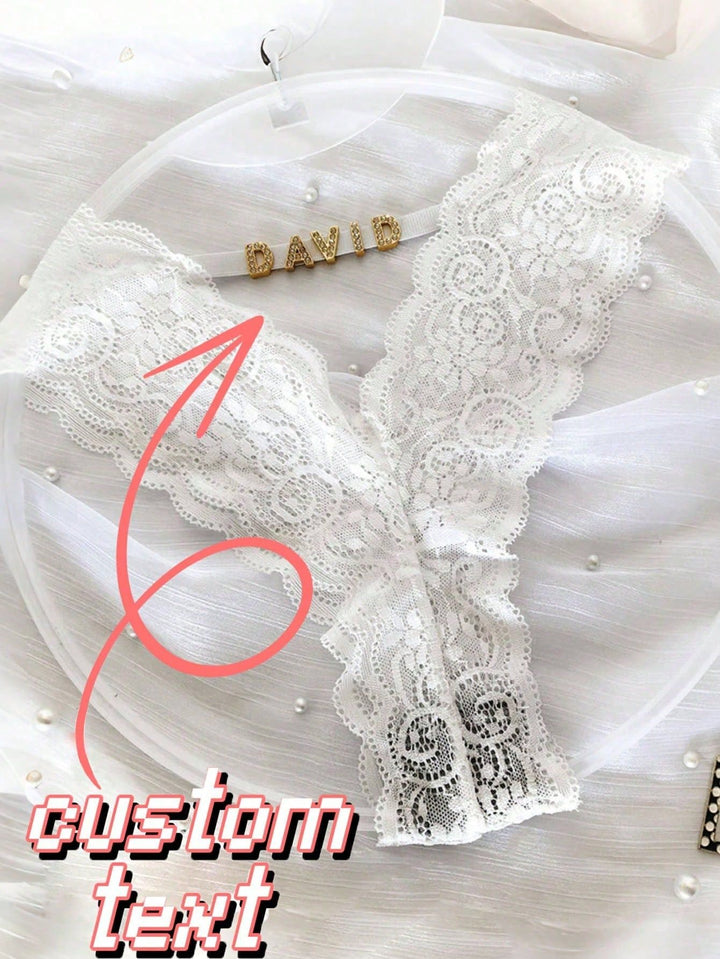 Custom Rhinestone Letter Thong Personalized Name Lace Panties Sexy Intimates for Fall Gift