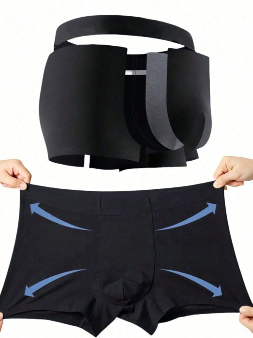Structural and fit features of custom photo men's boxer briefs with soft elastic waistband