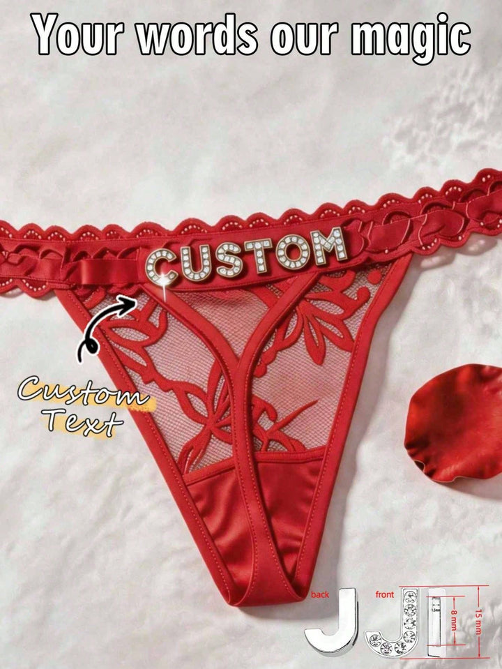 Custom Rhinestone Letter Thong Personalized Name Lace Panties Sexy Intimates