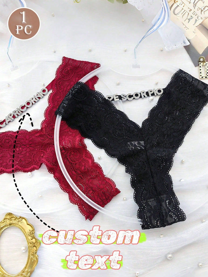 Custom Rhinestone Letter Thong Personalized Name Lace Panties Sexy Intimates for Fall Gift